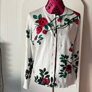 Karen Scott Pink and Black Floral Cardigan